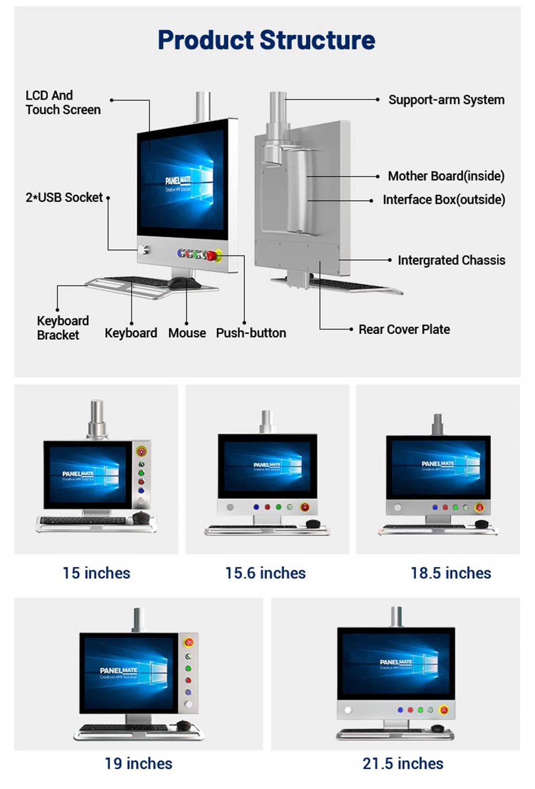 19 Inch Industrial Operation Panel HMI Cantilever Enclosure Supported Arm System Capacitive Touch Screen LCD Display IP65 Waterproof Dustproof Beckhoff Monitor