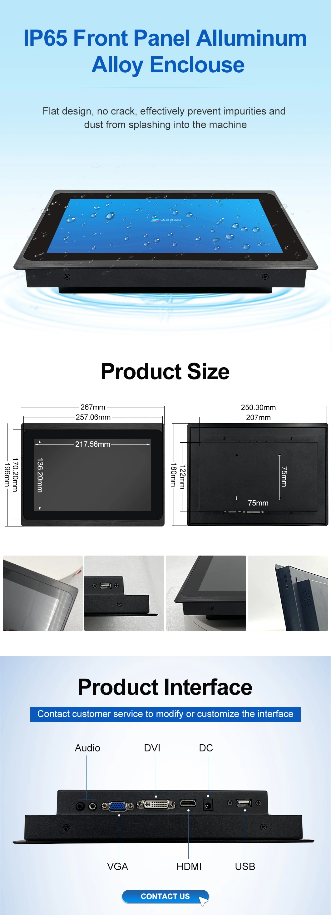 10.1 Inch 1280*800 HDMI VGA Capacitive Touch Screen Metal Aluminum Frame TFT Embedded Pure Flat OEM ODM Industrial LCD LED Monitor